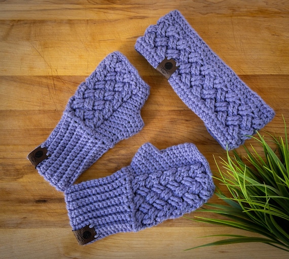 Ear Warmer and Fingerless Gloves Crochet Set | Celtic Weave  display picture 1