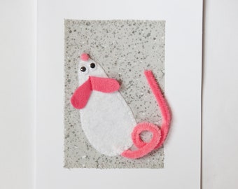 white mouse fabric card