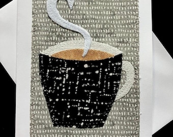 Father's Day Card, Coffee Mug Card, Fabric Coffee Cup Card, Fabric Coffee Card, Handmade Coffee Cup, Coffee Lovers Card