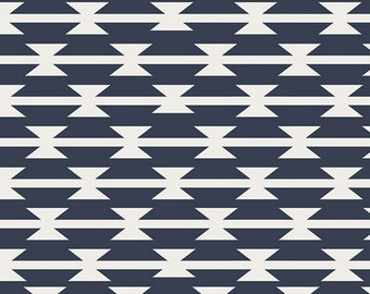 Blue Geometric Fabric / T-Shirt Fabric / Gender Neutral / Tomahawk Stripe in Knit Fabric / Art Gallery Fabrics / Arizona Collection
