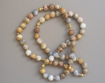 Handmade Natural Crazy Agate Bead Necklace & Bracelet