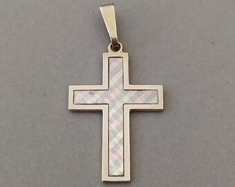 Antique or Vintage  Tri-color Rolled Gold Cross Pendant; Three Tone Gold Cross Pendant; Unisex Gold Cross
