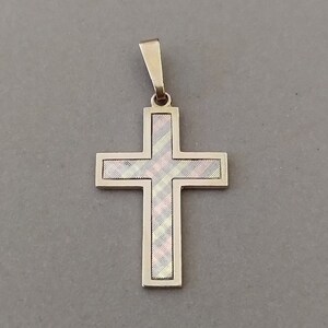 Antique or Vintage Tri-color Rolled Gold Cross Pendant Three Tone Gold Cross Pendant Unisex Gold Cross image 1