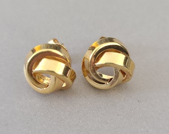 Vintage 14K Solid Yellow Gold Knot Stud Earrings; High Quality Mid Century Solid Gold Statement Post Earrings