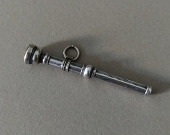 Antique Victorian Solid Silver Retractable Chatelaine Pencil with Amber Paste;