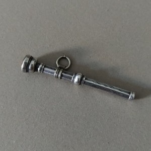 Antique Victorian Solid Silver Retractable Chatelaine Pencil with Amber Paste;