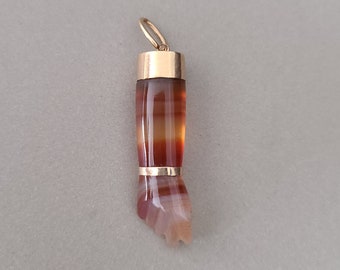 Vintage 18K Solid Yellow Gold and Carnelian Mano Fico, Large Figa Fist Pendant; Figa Lucky Charm; Evil Eye Protection Pendant or Charm