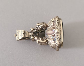 Antique Victorian Rolled Yellow Gold Black Agate Fob Seal; Yellow Gold Cased Blank, Not Engraved Black Stone Seal Fob; Gold Wax Seal Fob