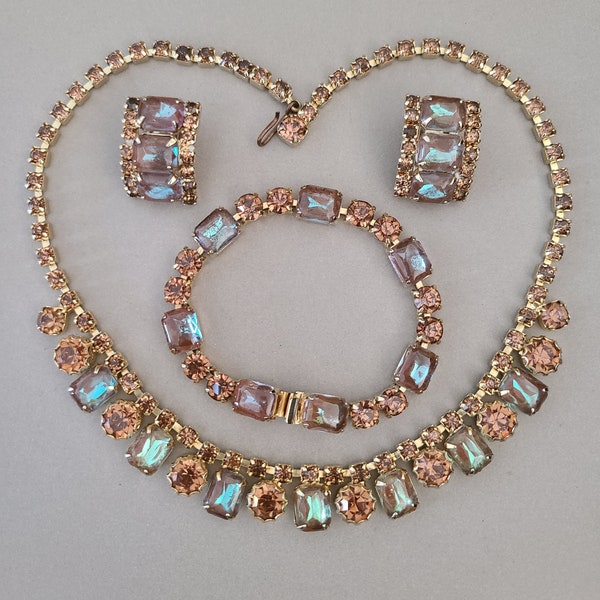Vintage Sappharine and Topaz Rhinestone Parure; Bracelet, Choker Necklace and Earrings Set; Vintage Saphiret Jewelry