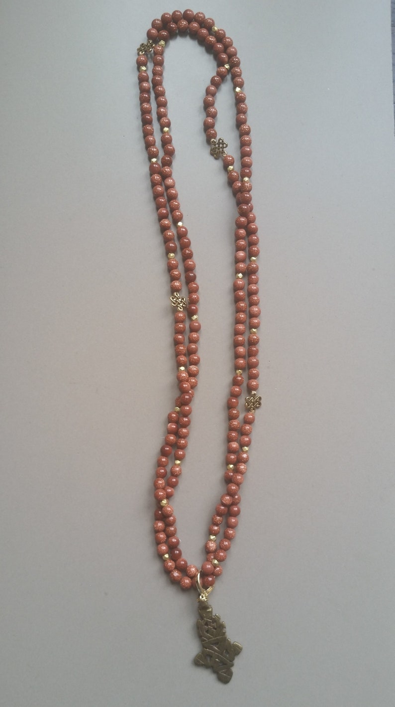 Handmade Natural Gold Sandstone Bead Necklace with Cross Pendant and Gold Accents image 3