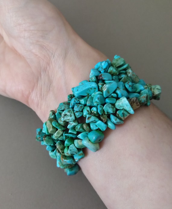 Vintage Natural Turquoise Chip Stretch Bracelet, … - image 3