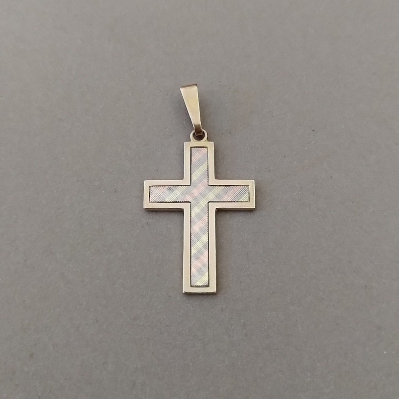Antique or Vintage Tri-color Rolled Gold Cross Pendant Three Tone Gold Cross Pendant Unisex Gold Cross image 1