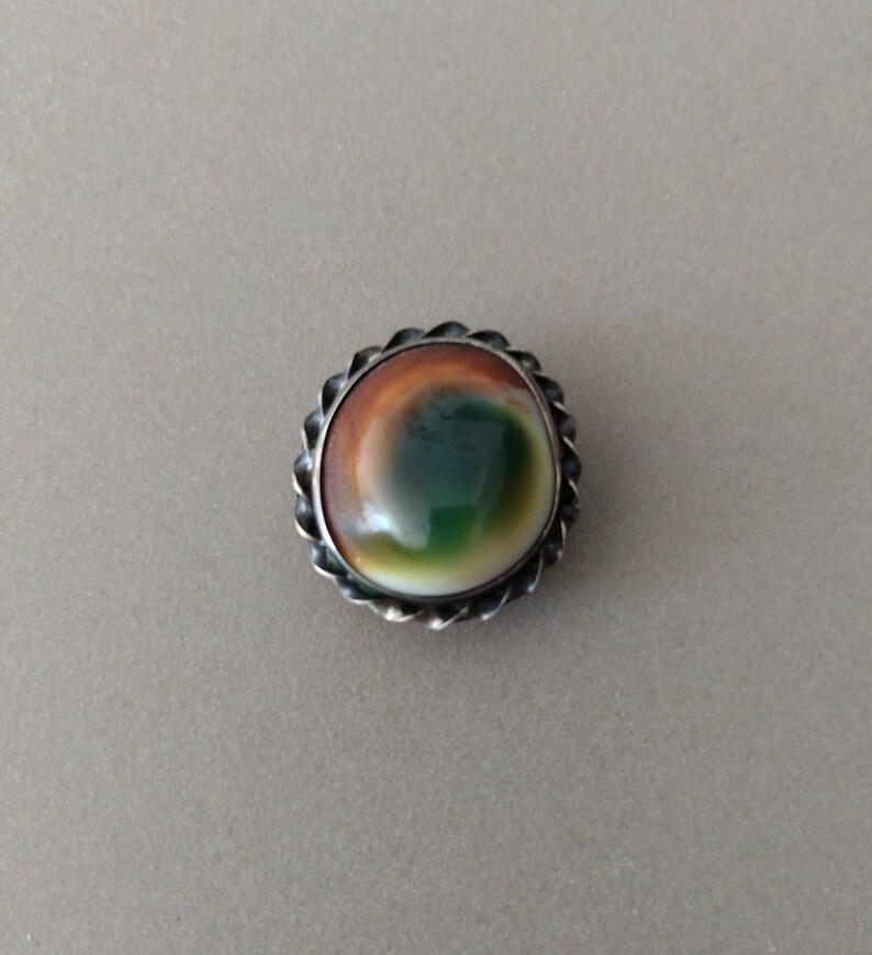 Antique Victorian Sterling Silver Operculum Collar Button; Silver Operculum Button Pin; Evil Eye