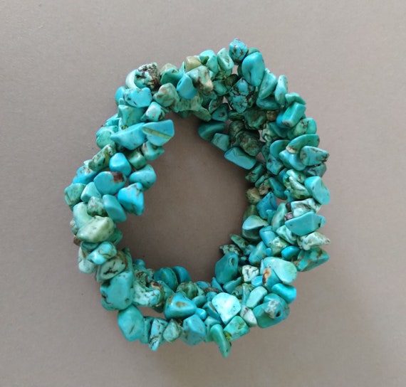 Vintage Natural Turquoise Chip Stretch Bracelet, … - image 9