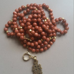 Handmade Natural Gold Sandstone Bead Necklace with Cross Pendant and Gold Accents image 7