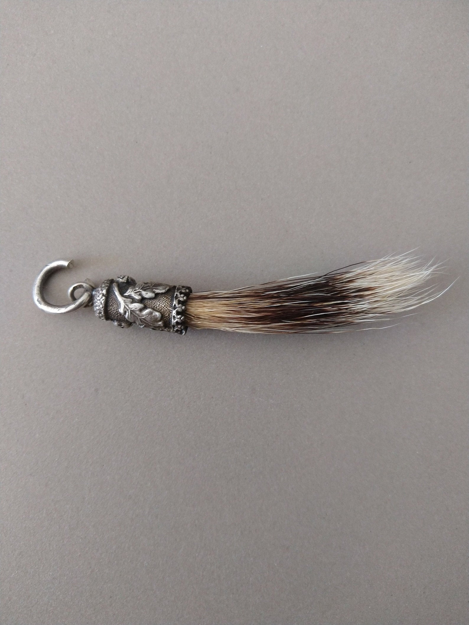 Antique Genuine Fur Tuft Hunting Trophy Solid Silver Fob Charm Pendant; Bavarian Charivari Fur Tuft