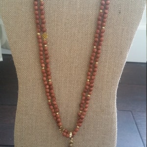 Handmade Natural Gold Sandstone Bead Necklace with Cross Pendant and Gold Accents image 9