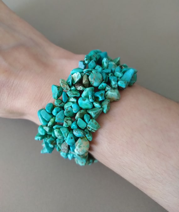 Vintage Natural Turquoise Chip Stretch Bracelet, … - image 5