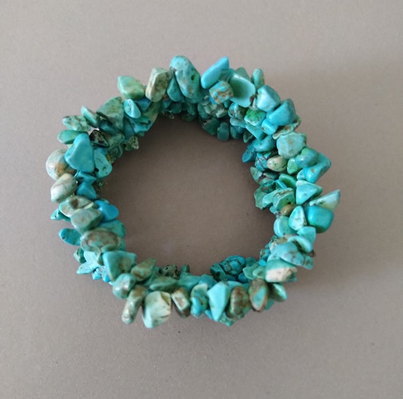 Vintage Natural Turquoise Chip Stretch Bracelet, … - image 4