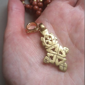 Handmade Natural Gold Sandstone Bead Necklace with Cross Pendant and Gold Accents image 8