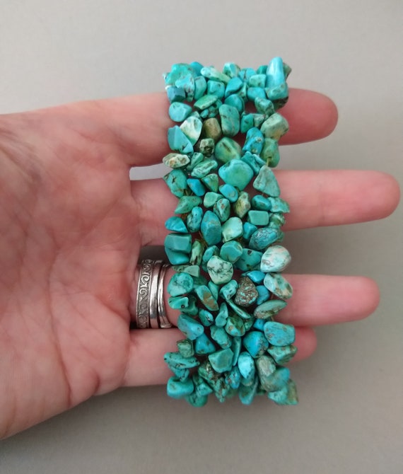 Vintage Natural Turquoise Chip Stretch Bracelet, … - image 2