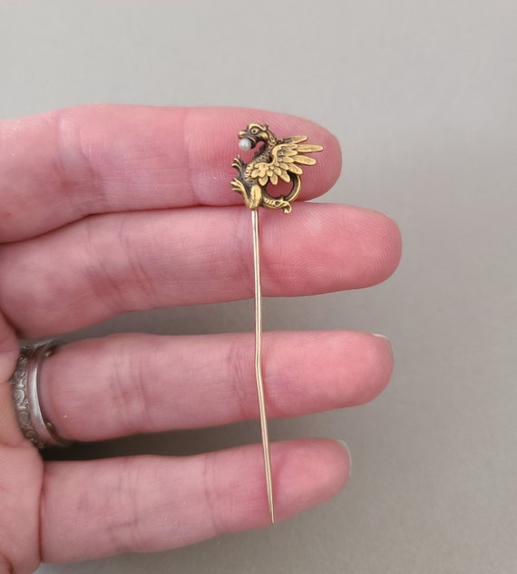 Antique 14K Solid Yellow Gold Griffin Stick Pin; … - image 6
