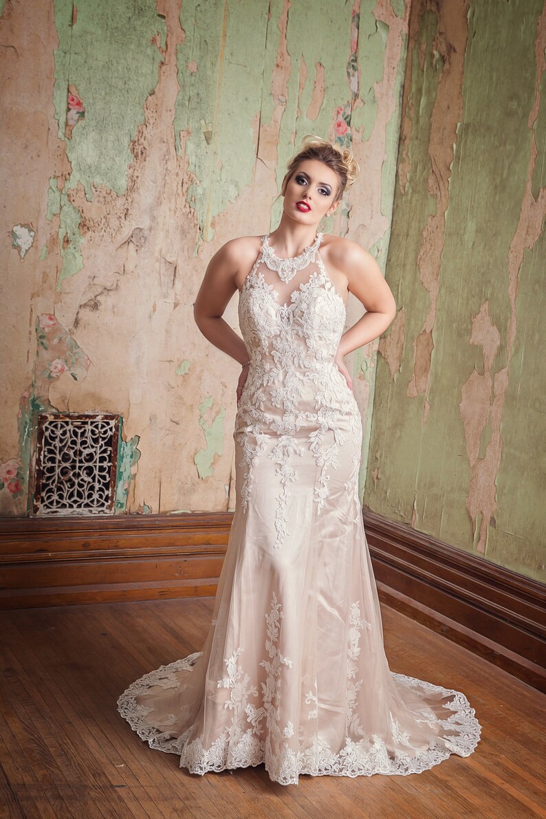 Mermaid Illusion Top Wedding Gown With Lace Etsy