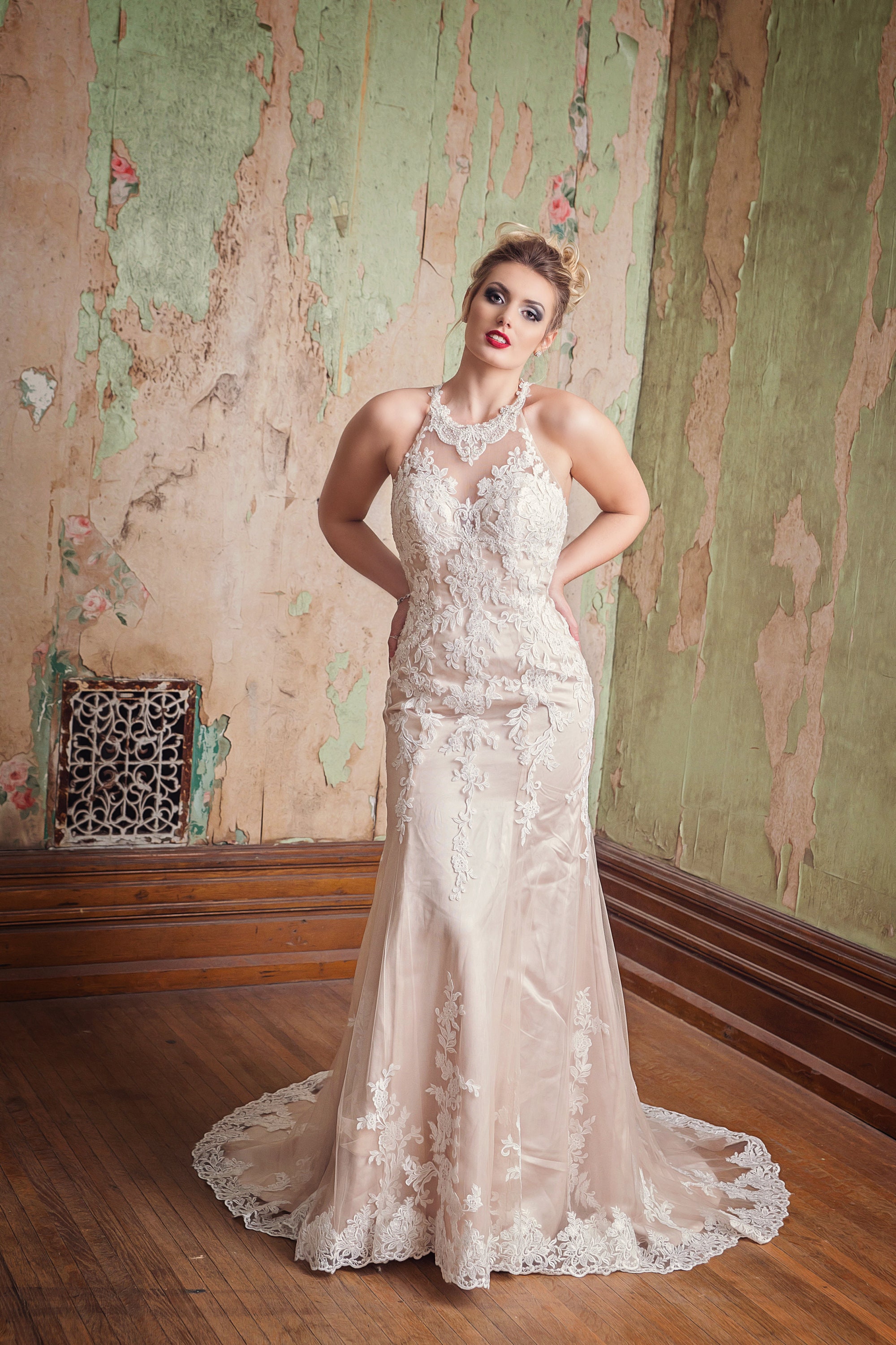 Mermaid Illusion Top Wedding Gown With Lace Etsy