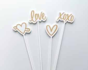 Valentine's Day Stir Sticks | Bar Cart Accessories | White Acrylic | Engraved | Swizzle Stick