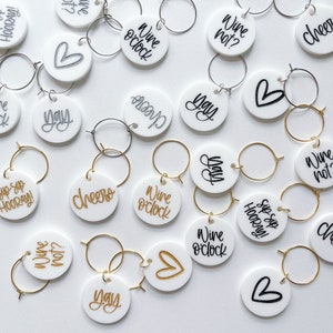 White Wine Glass Charms | Set of 6 | Drink Markers | Wine Tags | Acrylic | Silver | Gold | Hostess Gift | Housewarming Gift