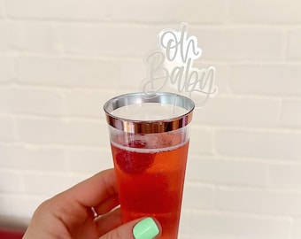 Oh Baby Engraved Acrylic Stir Sticks | Baby Shower Decor