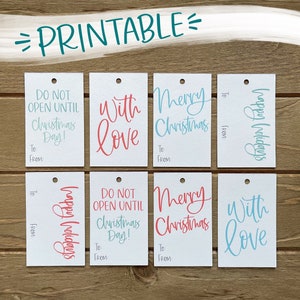 PRINTABLE Hand Lettered Holiday Gift Tags | Colorful | Black & White | Set of 8 | Christmas | Presents | Simple Wrapping