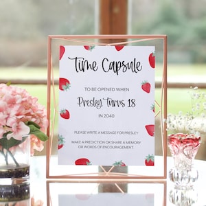 Time Capsule Printable Sign | Berry 1st Birthday | Strawberry Decor | 8x10