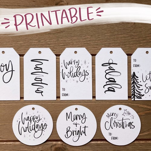 Printable Christmas Gift Tags Black &amp; White Set of 8 Simple - Etsy