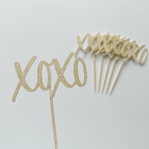 XOXO Cupcake Toppers | Valentine's Day | Glitter | Gold | Silver | Desert Sand | Hand Lettered