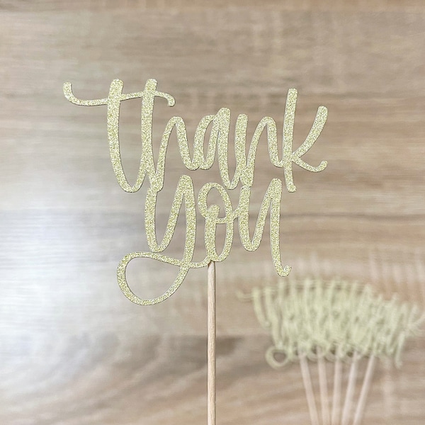 Thank You Cupcake Toppers | Glitter | Gold | Silver | Rose Gold | Hand Lettered | Party Decor