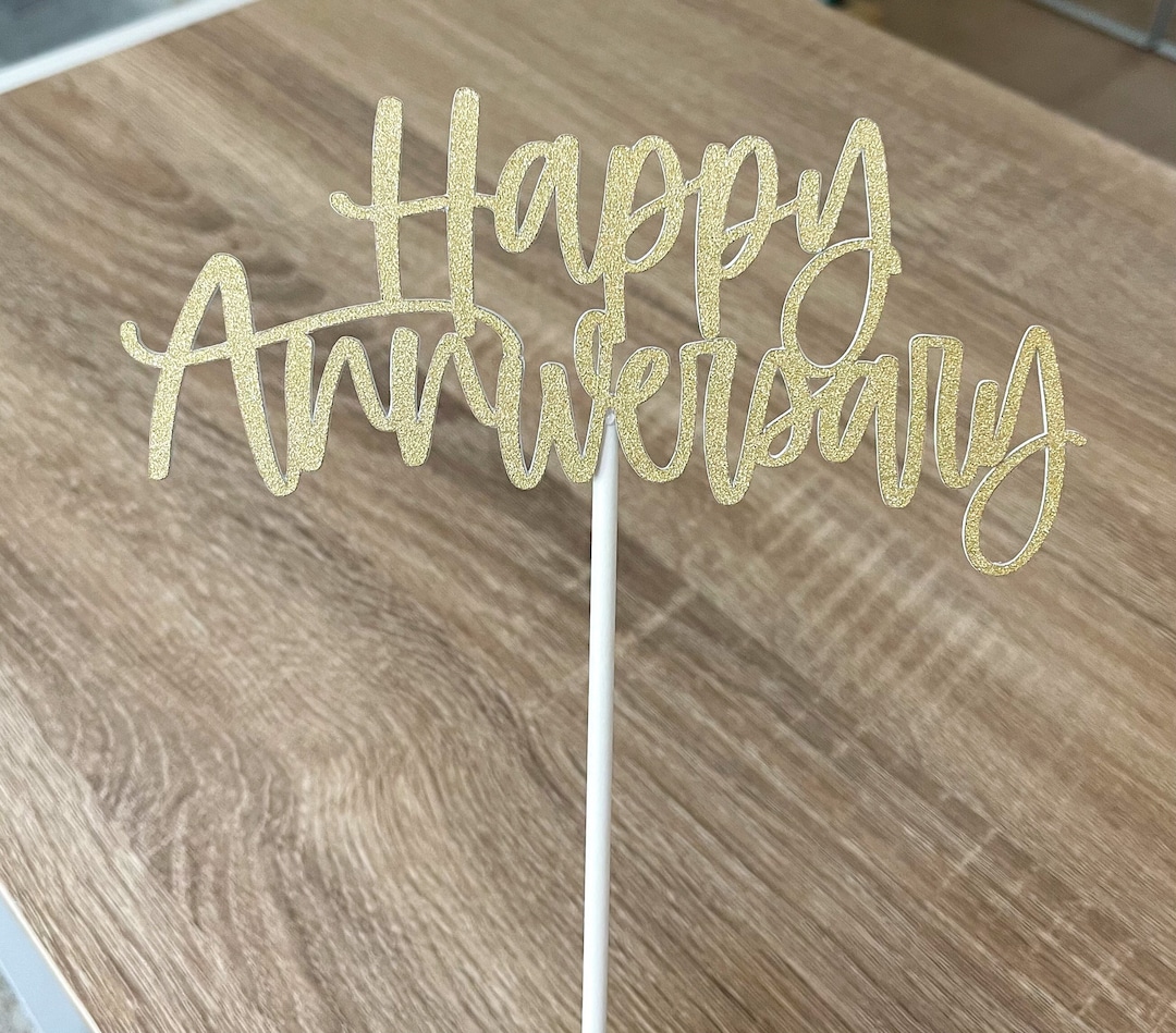 Happy Anniversary Cake Topper Glitter Gold Silver Hand - Etsy