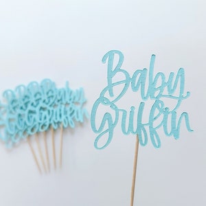Custom Baby Name Cupcake Toppers | Baby Shower | Glitter | Gold | Silver | Hand Lettered | Decorations