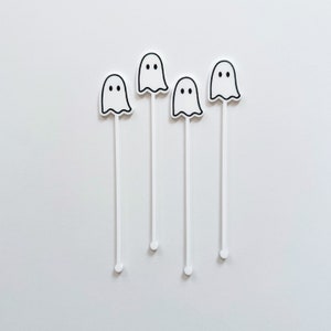 Ghost Stir Sticks | Set of 4 | Black & White | Swizzle Sticks | Drink Stirrers | Halloween Decor | Fall Decor