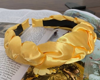 Satin Braided Headband Yellow Chunky Plaited Hairband Wedding Bridesmaid Fascinator Hair Accessories Braid Plait (The Cezanne)