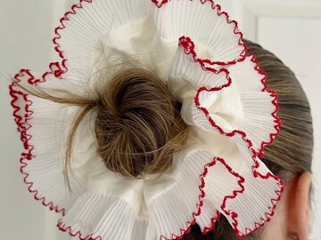 Oversized Frilly Gingham Scrunchie French Lace Frill Pleated Scrunchies Red Pink Green Double Layer Hair Accessories XXL Large Hair Checked