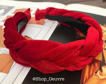 Bandeau tressé en velours rouge épais tressé pour mariage, demoiselle d'honneur, bibi, accessoires pour cheveux, tresse tressée (Le Cézanne)