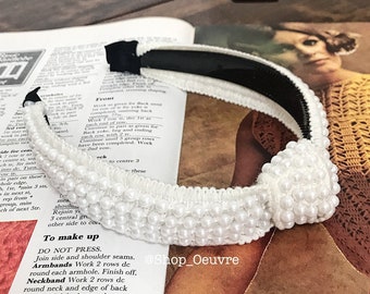 Knot Beaded Pearl Headband White Knotted Bridal Wedding Bridesmaid Fascinator Hair Accessories Hairband Bead Embellished (The Gogh)