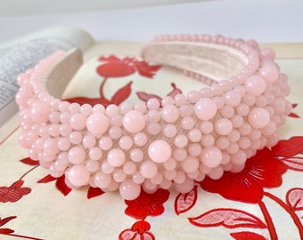 Pearl Headband Pastel Baby Pink Chunky Padded Assorted Pearls Hairband Bridal Hair Accessories Wedding Bridesmaid Fascinator (The Greco)