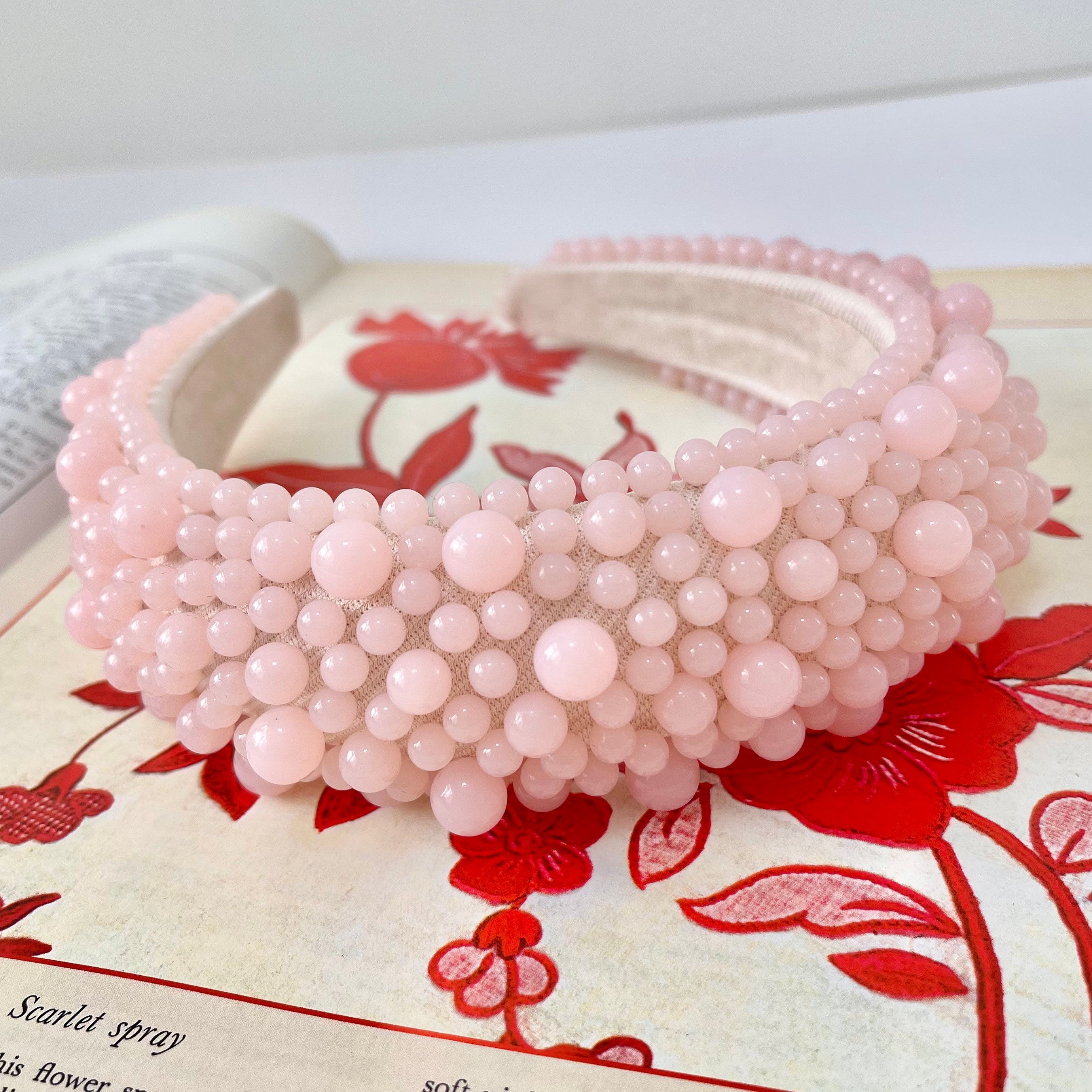 Pearl Headband Pastel Baby Pink Chunky Padded Assorted Pearls Hairband Bridal Hair Accessories Wedding Bridesmaid Fascinator | The Greco