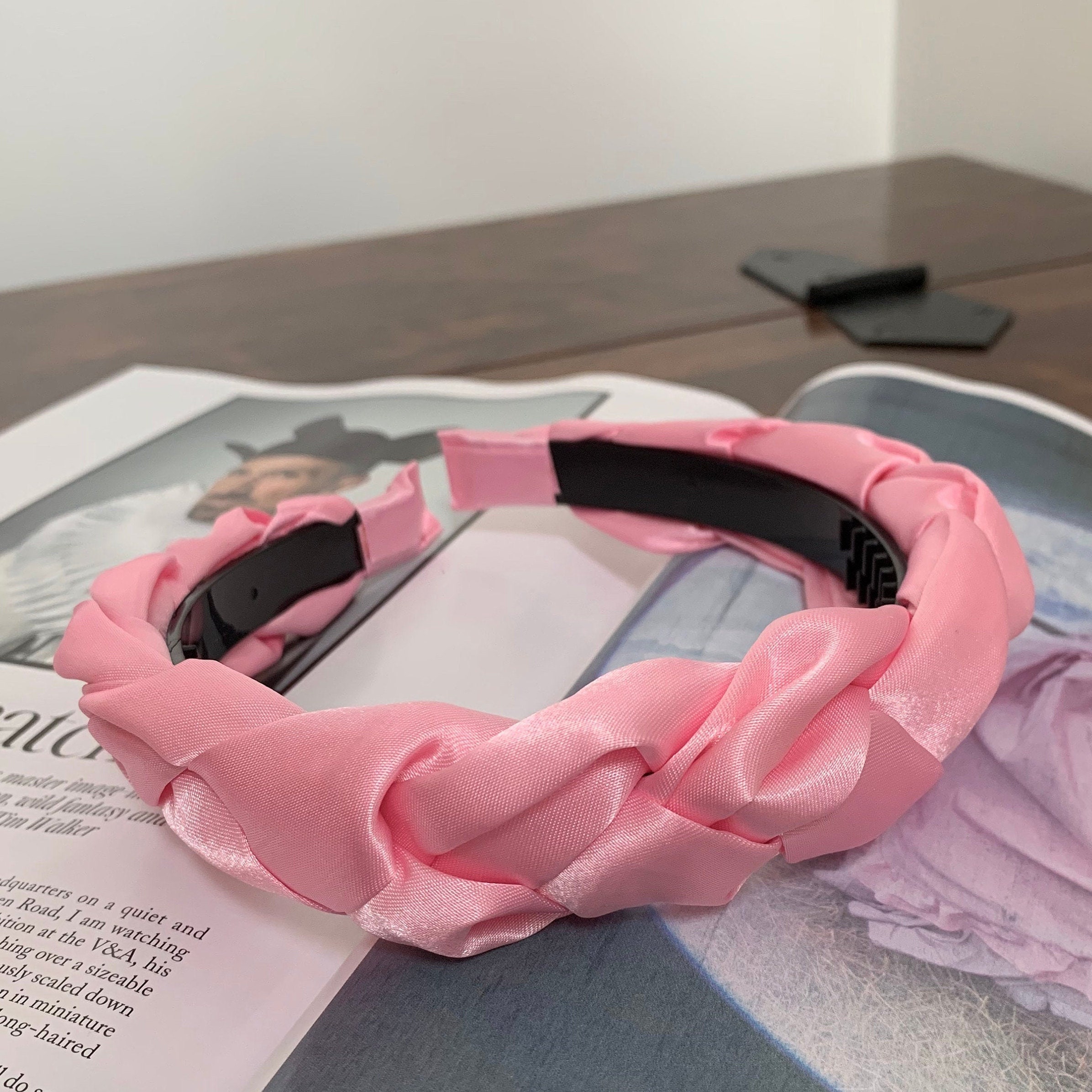 Satin Braided Headband Pink Chunky Plaited Hairband Wedding Bridesmaid Fascinator Hair Accessories Braid Plait | The Cezanne