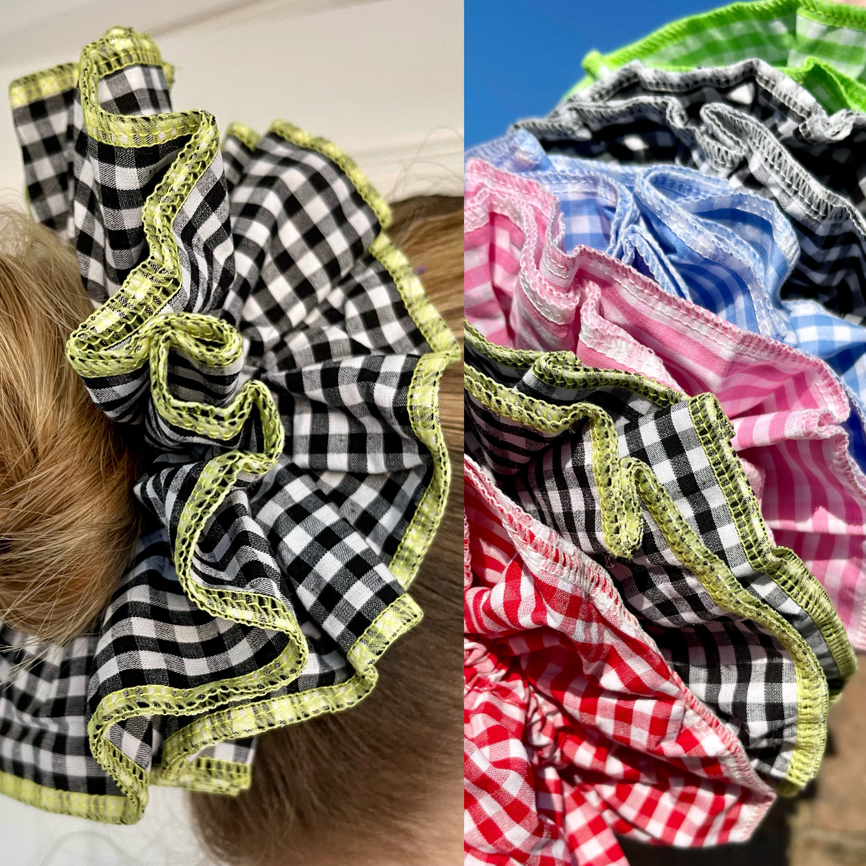 Oversized Gingham Check Checked Scrunchie French Lace Frill Scrunchies Handmade Double Layered Hair Accessories Xxl Large Tie Plaid