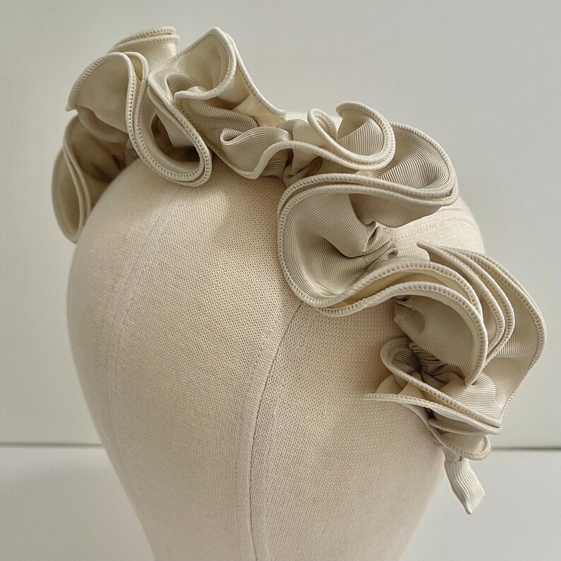 Chunky Scrunchie Headband Beige Mushroom Ruched Ruffle Frill Hairband Silk Wedding Bridal Bridesmaid Hair Accessories Fascinator The Klimt 画像 3