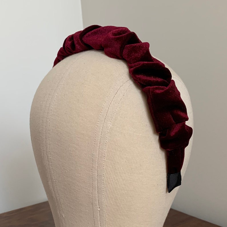 Velvet Scrunchie Headband Burgundy Chunky Ruched Ruffle Hairband Bridal Bridesmaid Hair Accessories Fascinator Wedding The Rothko image 3