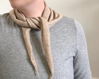Beige Triangle Knitted Scarf Neckerchief Hand Knit Soft Neck Tie Bandana Scarves Gift For Her